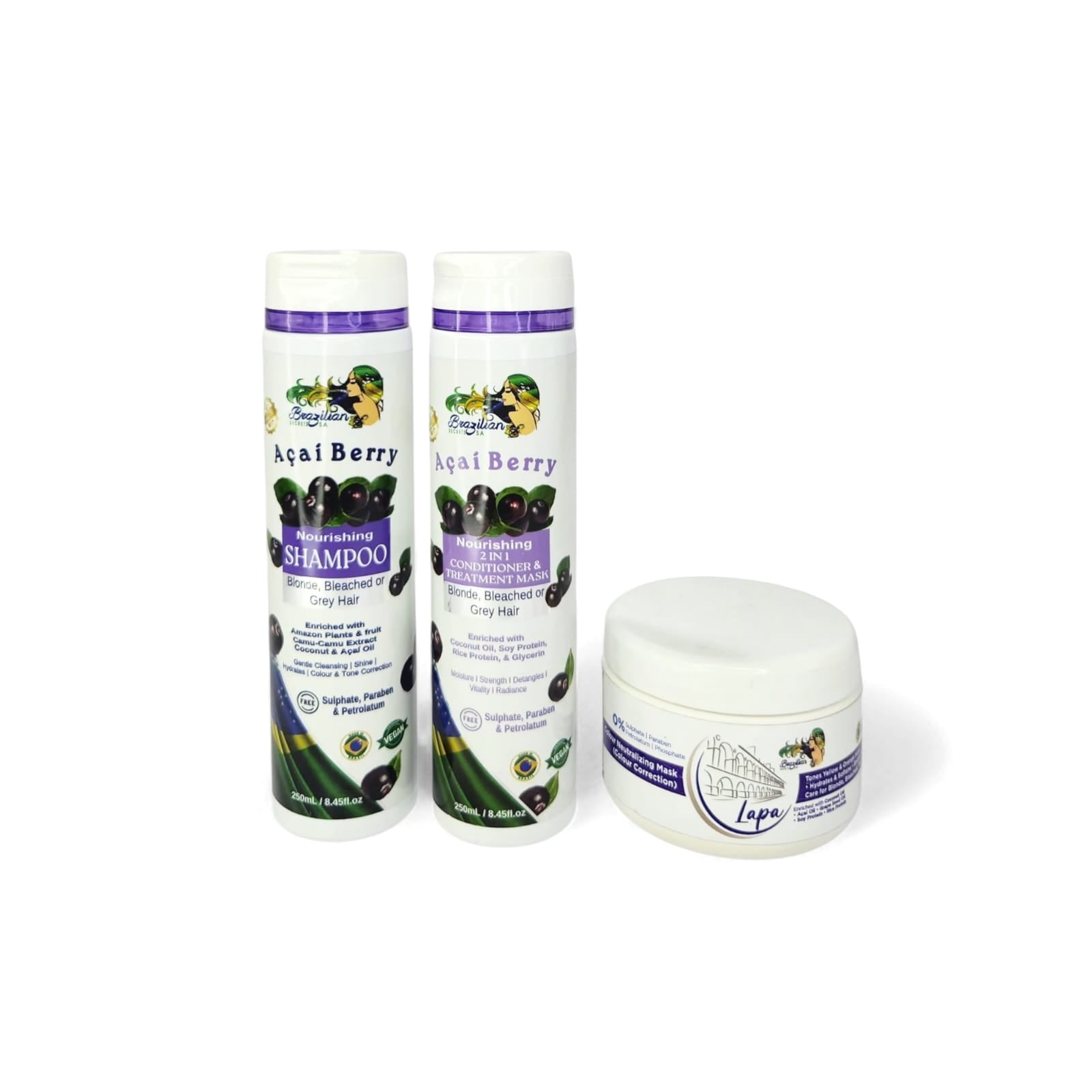 Açaí Shampoo, 2-in-1 Conditioner / Treatment Mask & Lapa Colour Revitalizing Mask - Set